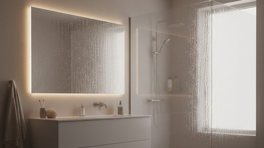 In der Dusche entsteht viel Luftfeuchtigkeit, die Schimmel in deinem Tiny Home begünstigt.