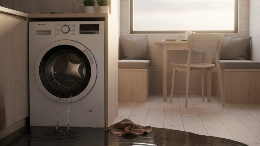 Wenn im Tiny House ein Wasserschaden, etwa durch eine defekte Waschmaschine entsteht, ist der Ärger schnell riesengroß.