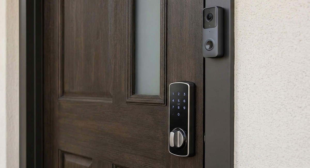 Sicherheit im Tiny House entsteht mit Gadgets wie Smart Locks und intelligenten Kameras.